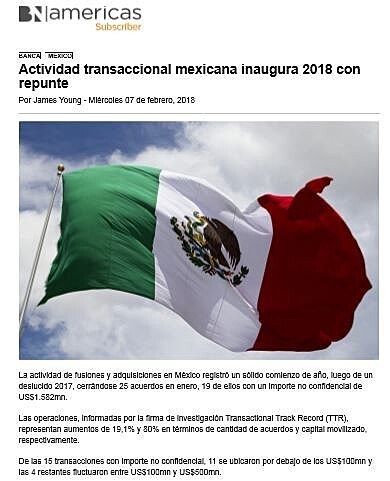 Actividadtransaccionalmexicanainaugura2018con repunte